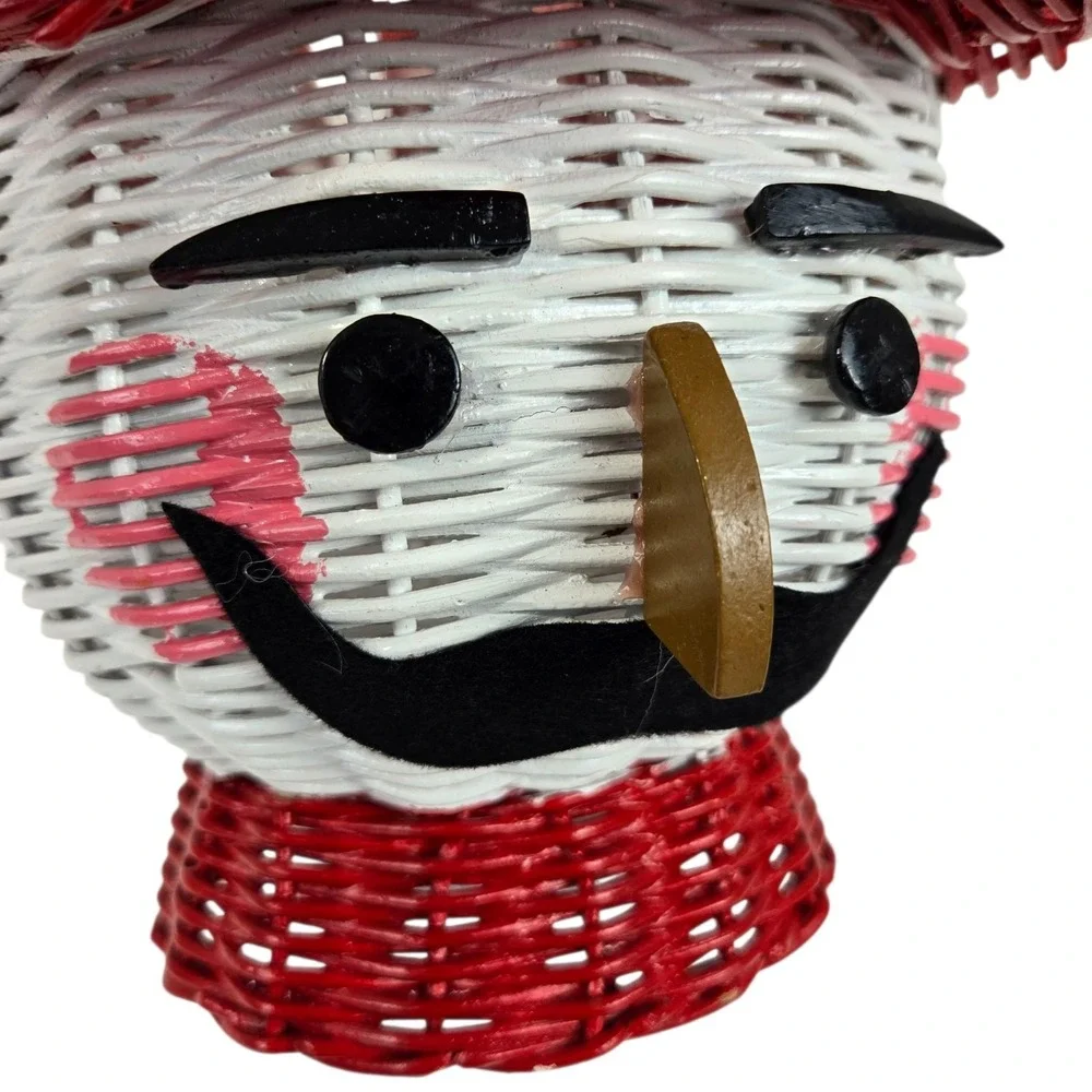 Vtg Wicker Rattan Christmas Nutcracker Tin Soldier Planter Basket 9